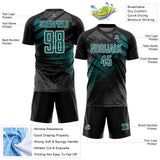 Custom Black Teal-White Grunge Splatter Brush Stroke Sublimation Soccer Uniform Jersey