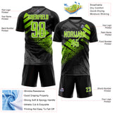 Custom Black Neon Green-White Grunge Splatter Brush Stroke Sublimation Soccer Uniform Jersey