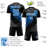 Custom Black Powder Blue-White Grunge Splatter Brush Stroke Sublimation Soccer Uniform Jersey