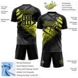 Custom Black-Neon Yellow Grunge Splatter Brush Stroke Sublimation Soccer Uniform Jersey
