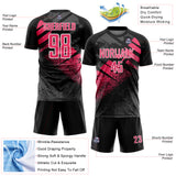 Custom Black Neon Pink-White Grunge Splatter Brush Stroke Sublimation Soccer Uniform Jersey