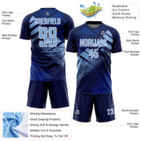 Custom Navy Light Blue-White Grunge Splatter Brush Stroke Sublimation Soccer Uniform Jersey