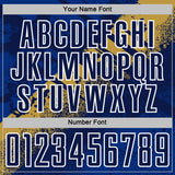 Custom Navy Old Gold-White Grunge Splatter Brush Stroke Sublimation Soccer Uniform Jersey
