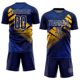 Custom Navy Gold-White Grunge Splatter Brush Stroke Sublimation Soccer Uniform Jersey