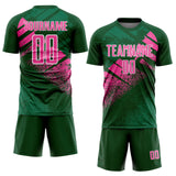 Custom Green Pink-White Grunge Splatter Brush Stroke Sublimation Soccer Uniform Jersey