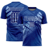Custom Royal Light Blue-White Grunge Splatter Brush Stroke Sublimation Soccer Uniform Jersey