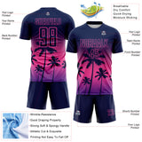 Custom Navy Pink-Purple Tropical Hawaii Palm Trees Gradient Sublimation Soccer Uniform Jersey