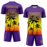 Custom Purple Light Yellow-Orange Tropical Hawaii Palm Trees Gradient Sublimation Soccer Uniform Jersey
