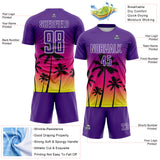 Custom Purple Hot Pink Neon Yellow-White Tropical Hawaii Palm Trees Gradient Sublimation Soccer Uniform Jersey