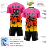 Custom Pink Black Orange Light Yellow-White Tropical Hawaii Palm Trees Gradient Sublimation Soccer Uniform Jersey