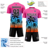 Custom Pink Black Sky Blue Orange-White Tropical Hawaii Palm Trees Gradient Sublimation Soccer Uniform Jersey