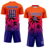 Custom Orange Dark Purple Hot Pink-White Tropical Hawaii Palm Trees Gradient Sublimation Soccer Uniform Jersey