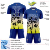 Custom Royal Cream Neon Yellow-White Tropical Hawaii Palm Trees Gradient Sublimation Soccer Uniform Jersey