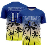 Custom Royal Cream Neon Yellow-White Tropical Hawaii Palm Trees Gradient Sublimation Soccer Uniform Jersey