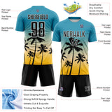 Custom Panther Blue Black Cream Gold-White Tropical Hawaii Palm Trees Gradient Sublimation Soccer Uniform Jersey