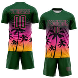 Custom Green Pink-Gold Tropical Hawaii Palm Trees Gradient Sublimation Soccer Uniform Jersey