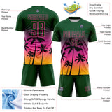 Custom Green Pink-Gold Tropical Hawaii Palm Trees Gradient Sublimation Soccer Uniform Jersey