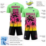 Custom Pea Green Pink Light Yellow-Black Tropical Hawaii Palm Trees Gradient Sublimation Soccer Uniform Jersey