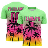 Custom Pea Green Pink Light Yellow-Black Tropical Hawaii Palm Trees Gradient Sublimation Soccer Uniform Jersey