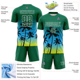 Custom Kelly Green Sky Blue Neon Yellow-White Tropical Hawaii Palm Trees Gradient Sublimation Soccer Uniform Jersey