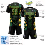 Custom Black Kelly Green-Gold Geometric Shard Grunge Splash Sublimation Soccer Uniform Jersey