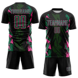 Custom Black Kelly Green-Pink Geometric Shard Grunge Splash Sublimation Soccer Uniform Jersey