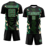 Custom Black Kelly Green-Cream Geometric Shard Grunge Splash Sublimation Soccer Uniform Jersey