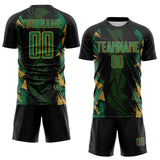 Custom Black Kelly Green-Old Gold Geometric Shard Grunge Splash Sublimation Soccer Uniform Jersey