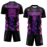 Custom Black Purple-Pink Geometric Shard Grunge Splash Sublimation Soccer Uniform Jersey