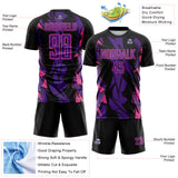 Custom Black Purple-Pink Geometric Shard Grunge Splash Sublimation Soccer Uniform Jersey