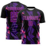 Custom Black Purple-Pink Geometric Shard Grunge Splash Sublimation Soccer Uniform Jersey