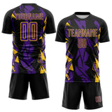 Custom Black Purple-Yellow Geometric Shard Grunge Splash Sublimation Soccer Uniform Jersey
