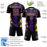 Custom Black Purple-Yellow Geometric Shard Grunge Splash Sublimation Soccer Uniform Jersey