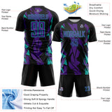 Custom Black Purple-Aqua Geometric Shard Grunge Splash Sublimation Soccer Uniform Jersey