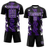 Custom Black Purple-White Geometric Shard Grunge Splash Sublimation Soccer Uniform Jersey