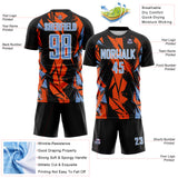 Custom Black Light Blue Orange-White Geometric Shard Grunge Splash Sublimation Soccer Uniform Jersey