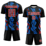 Custom Black Red Blue-White Geometric Shard Grunge Splash Sublimation Soccer Uniform Jersey