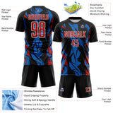 Custom Black Red Blue-White Geometric Shard Grunge Splash Sublimation Soccer Uniform Jersey