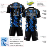 Custom Black Blue-White Geometric Shard Grunge Splash Sublimation Soccer Uniform Jersey