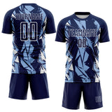 Custom Navy Light Blue-White Geometric Shard Grunge Splash Sublimation Soccer Uniform Jersey