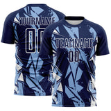 Custom Navy Light Blue-White Geometric Shard Grunge Splash Sublimation Soccer Uniform Jersey