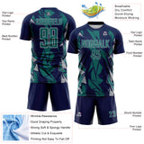 Custom Navy Teal-Gray Geometric Shard Grunge Splash Sublimation Soccer Uniform Jersey