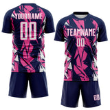 Custom Navy White-Pink Geometric Shard Grunge Splash Sublimation Soccer Uniform Jersey