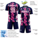 Custom Navy White-Pink Geometric Shard Grunge Splash Sublimation Soccer Uniform Jersey