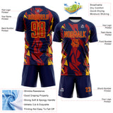 Custom Navy Red-Gold Geometric Shard Grunge Splash Sublimation Soccer Uniform Jersey