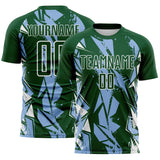 Custom Green Light Blue-White Geometric Shard Grunge Splash Sublimation Soccer Uniform Jersey