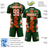 Custom Green White-Orange Geometric Shard Grunge Splash Sublimation Soccer Uniform Jersey