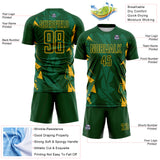 Custom Green-Gold Geometric Shard Grunge Splash Sublimation Soccer Uniform Jersey