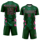 Custom Green-Pink Geometric Shard Grunge Splash Sublimation Soccer Uniform Jersey
