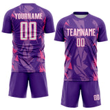 Custom Purple White-Pink Geometric Shard Grunge Splash Sublimation Soccer Uniform Jersey